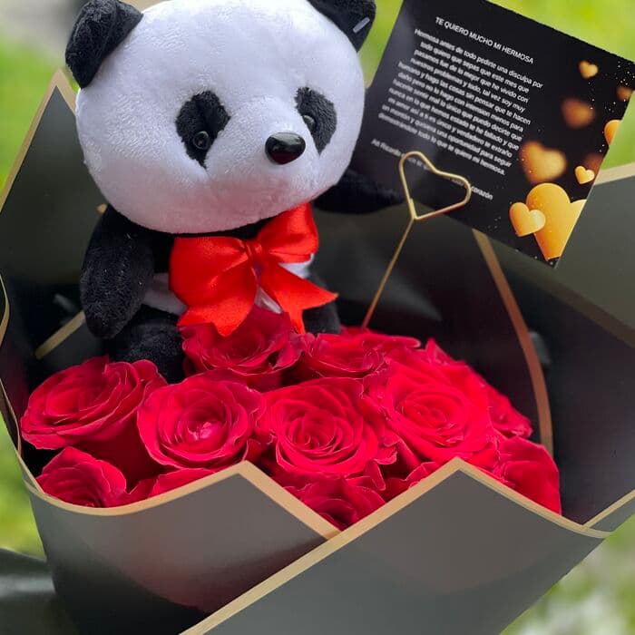 Ramo de 12 rosas con peluche